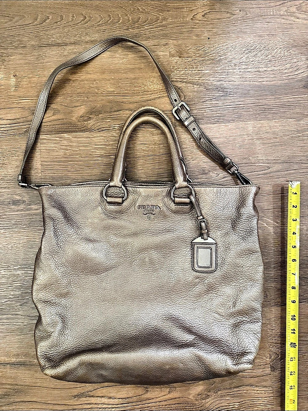 Vintage Prada Cervo Lux Tote Leather Shoulder Bag Bronze